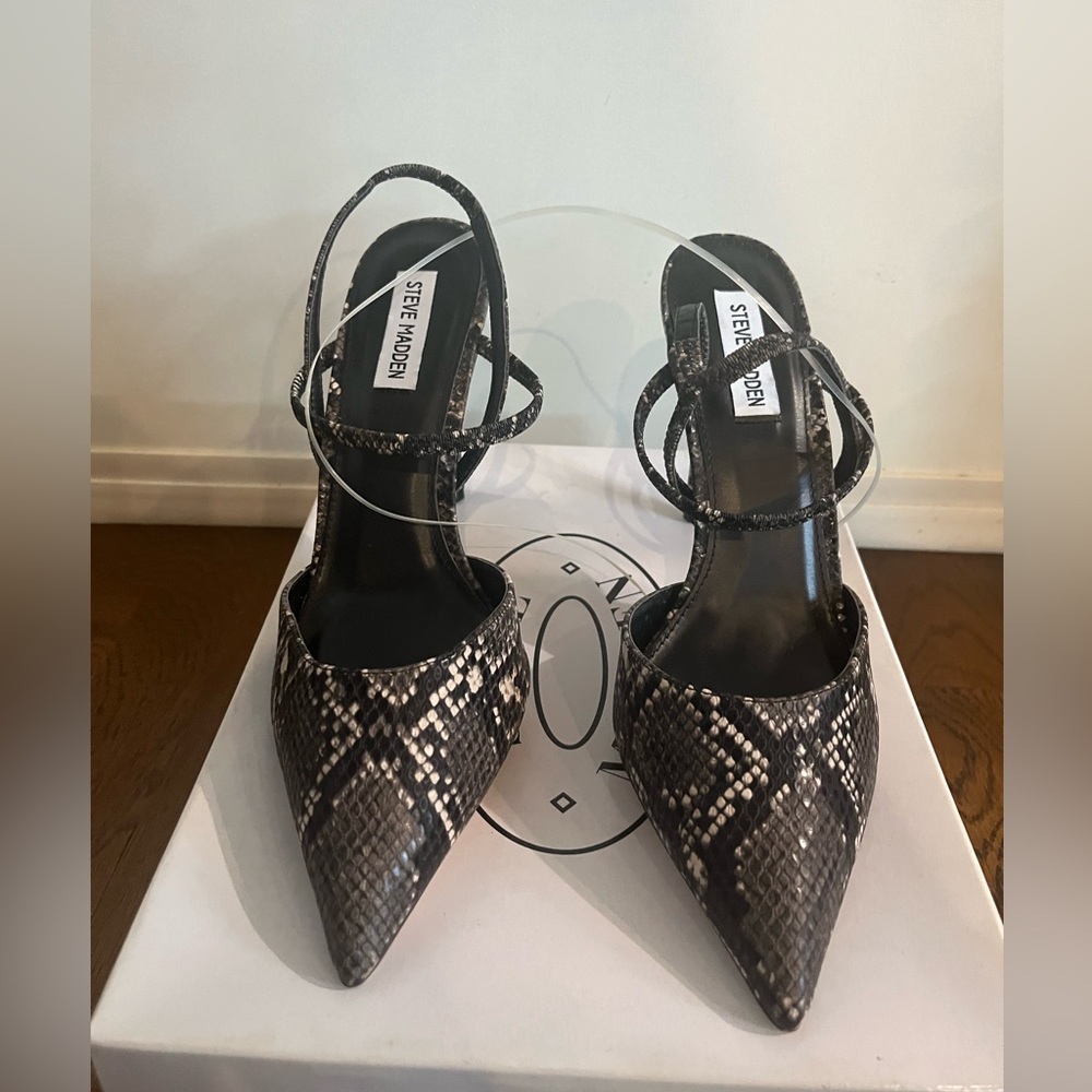 Steve Madden Gray, Black, and White Snakeskin Heels